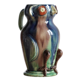 Zoomorphic ceramic owl vase in Flanders earth, Torhout Belgium, Art Nouveau period