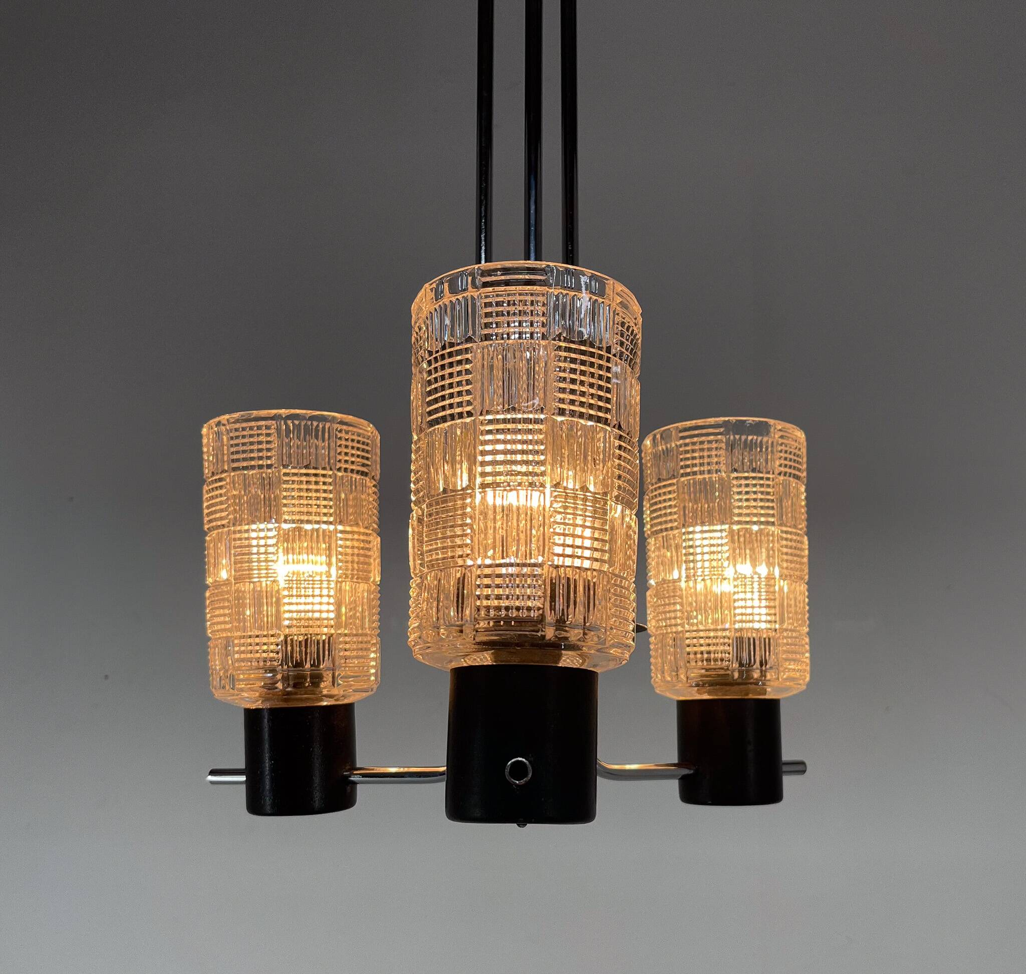 1970s Chrome, Glass & Metal Chandelier, Czechoslovakia