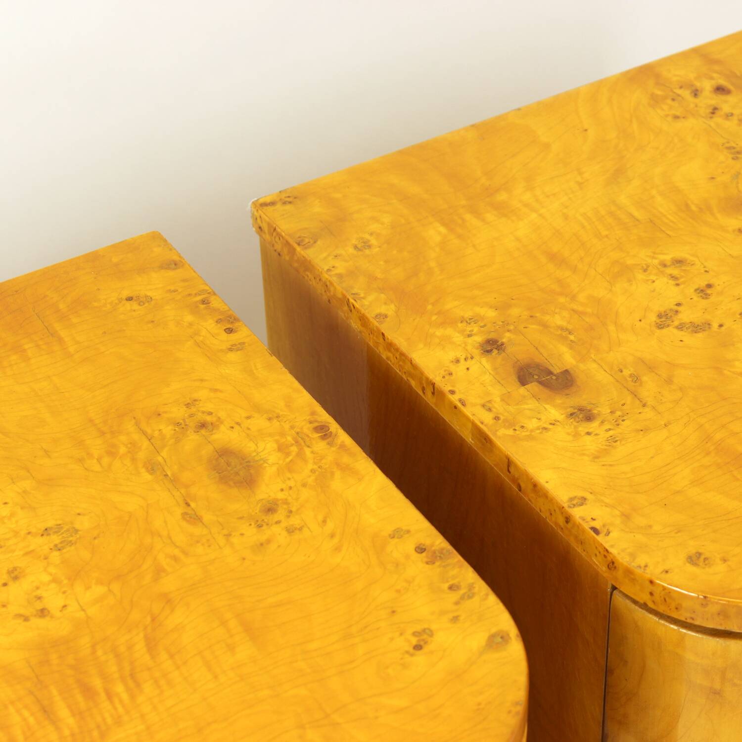 Art Deco Bedside Tables In Root Veneer, Czechoslovakia 1940s