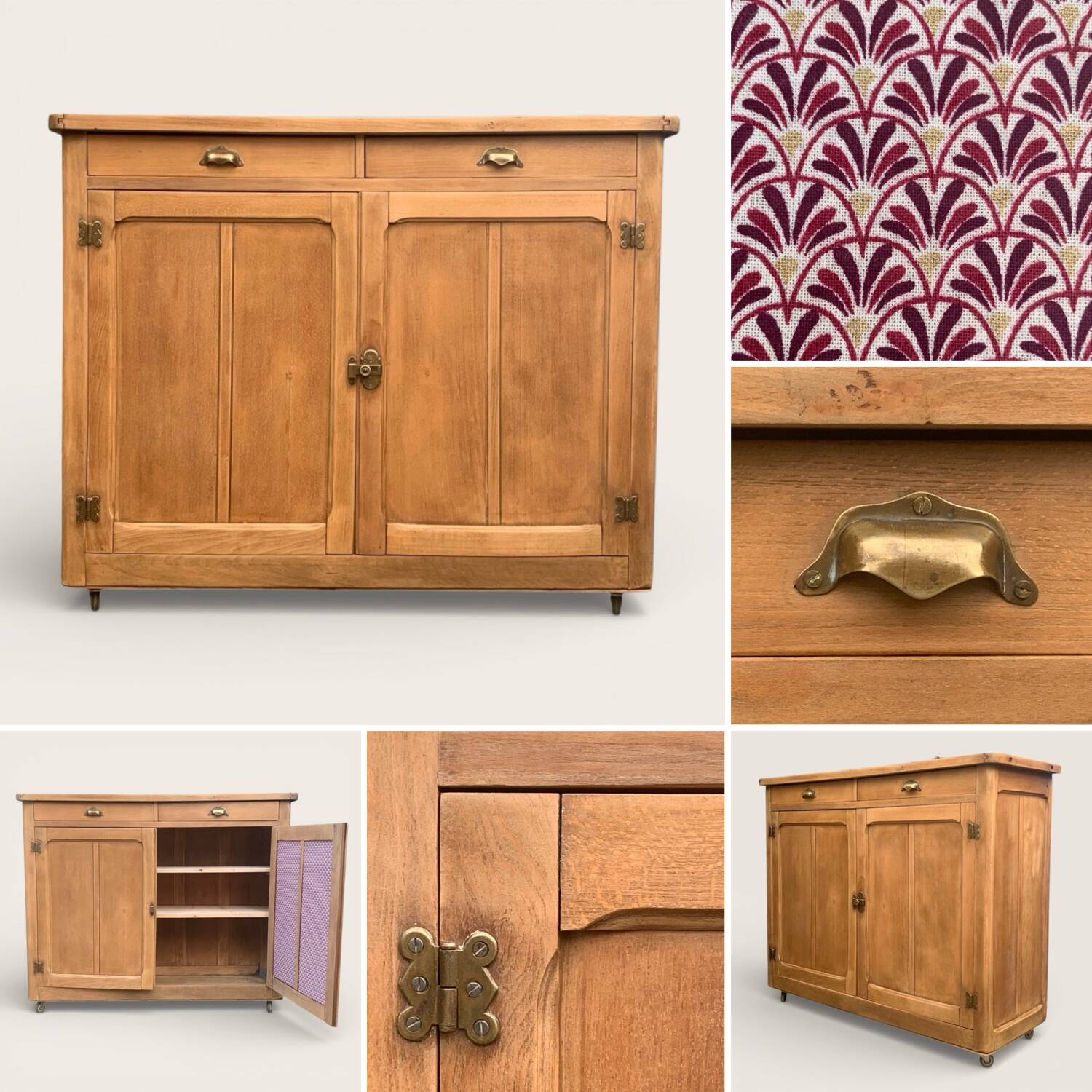Grand Parisian buffet with billot and butterfly hinges, raw wood, 1930.
