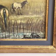 Oil on Panel, Barbizon School - Horses in the Meadow, Signed Lucien V