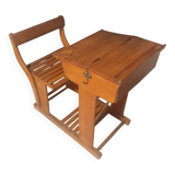 School desk circa 1950, bench, desk.