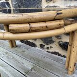 Console / coffee table in rattan and tempered glass.