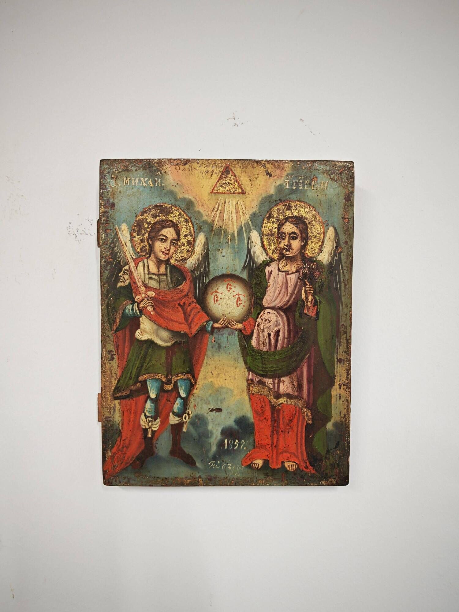Antique Orthodox icon of Archangels Michael and Gabriel 1857