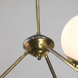 Lustre Art Déco en laiton et opaline italien