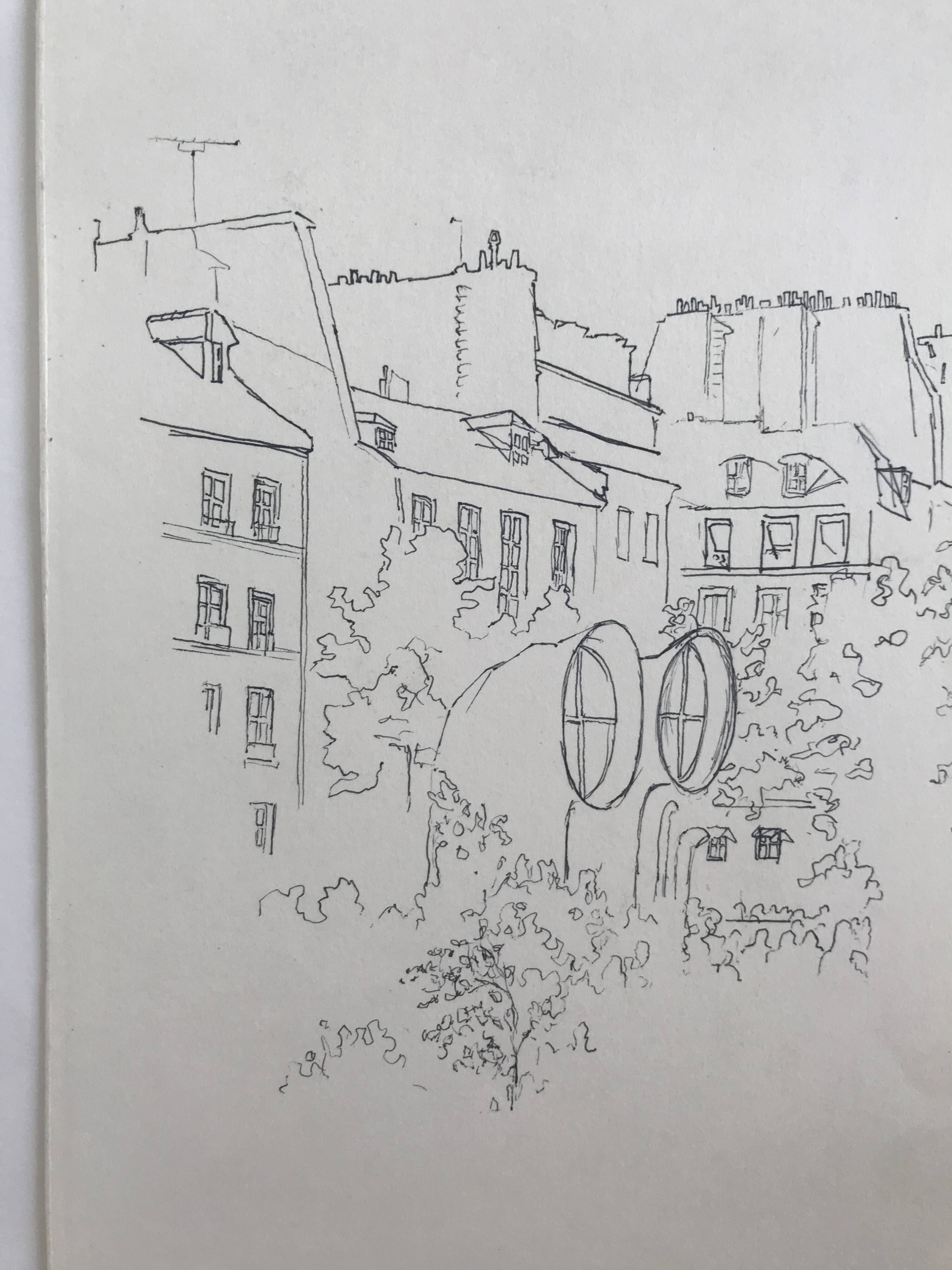Ink on paper signed by Abdelkader GUERMAZ, Place Georges Pompidou, circa 1977
