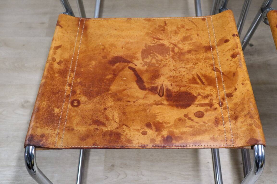 Set of 4 vintage leather and chrome metal chairs, 1970