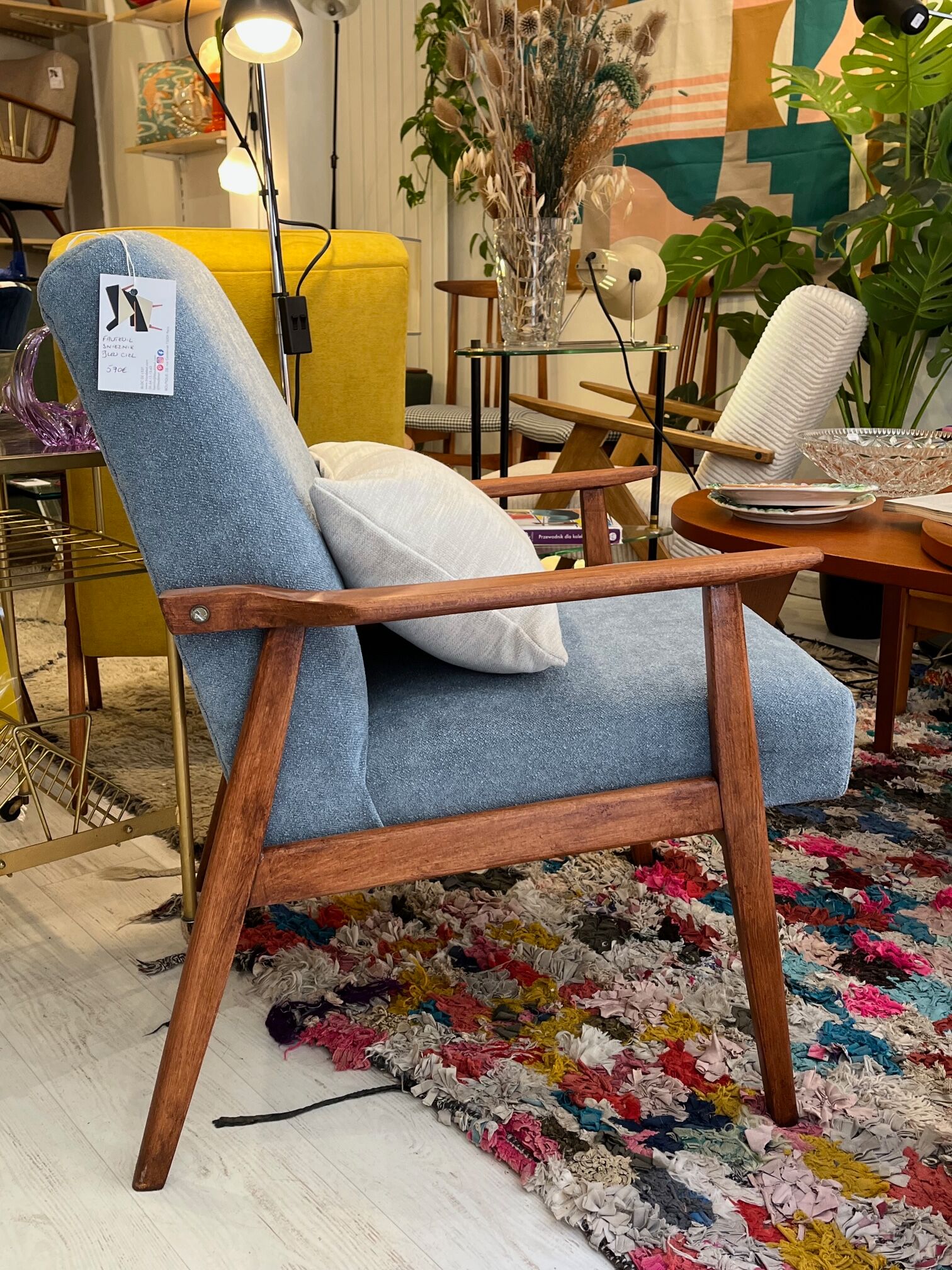 Renovated vintage armchairs sky blue