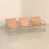 3 "SZ02" armchairs in natural beige leather by Martin Visser for Spectrum 60's