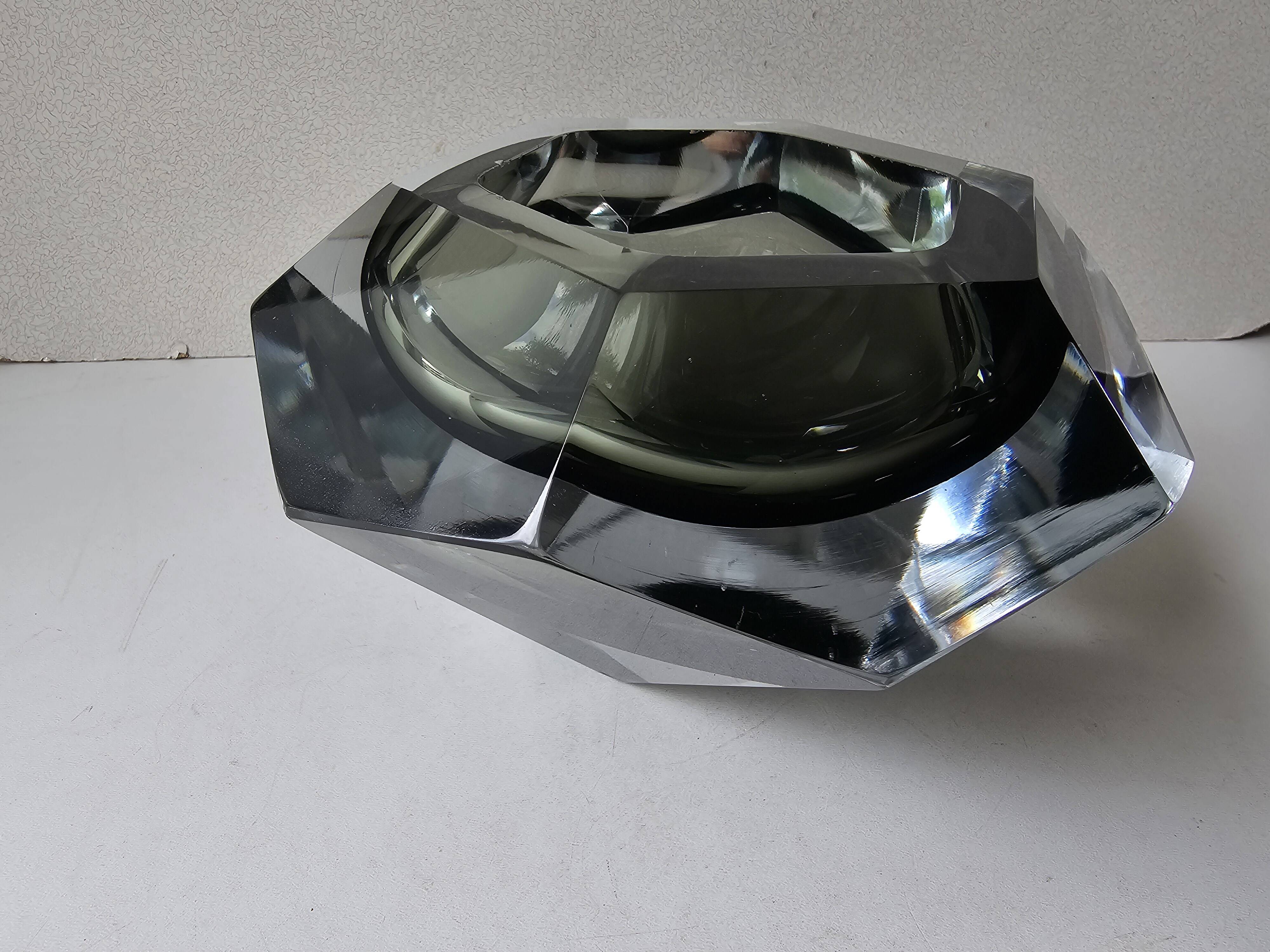 Murano glass Sommerso smoky grey and transparent empty pocket cup 20cm