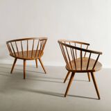 Vintage Swedish Sculptural Mid Century Oak Armchairs Yngve Ekström, 1950s
