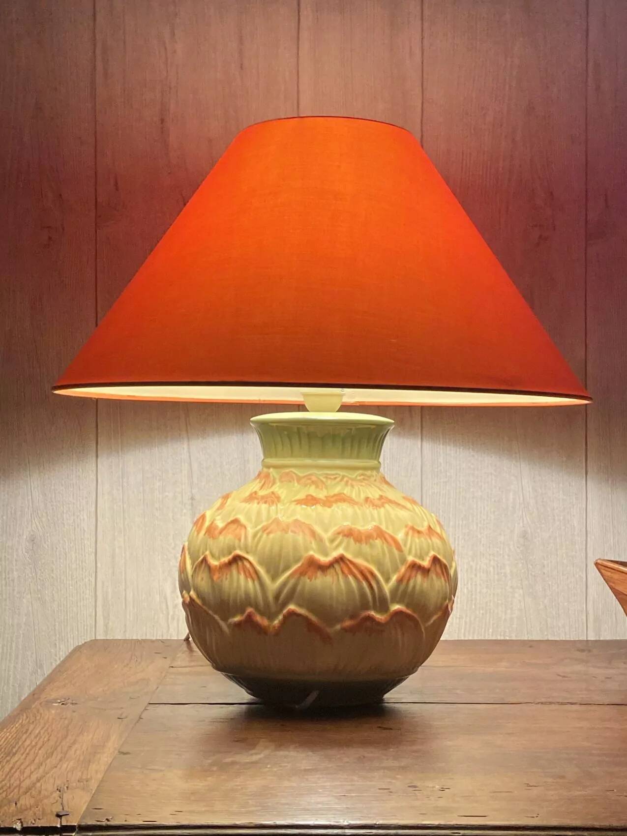 Barbotine earthenware lamp – 1980s – 20th century production
