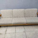 Set of 3-seater sofa + sled chair, 60/70's in oak