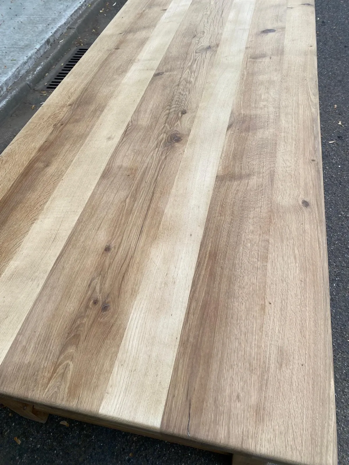 1970s stripped solid oak farmhouse dining table - 210cm