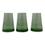 Set of three green water glasses
