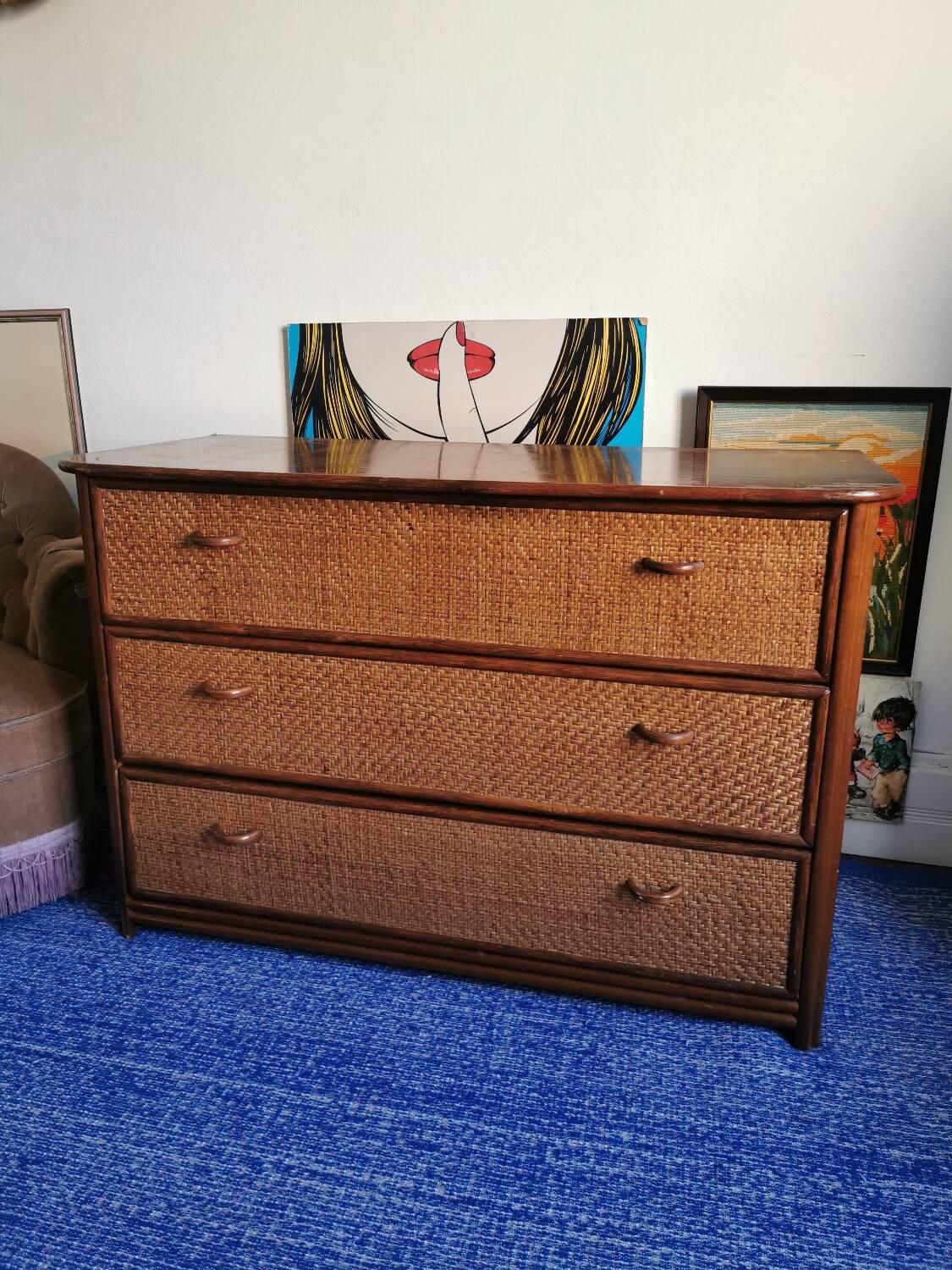 Commode en rotin et bambou