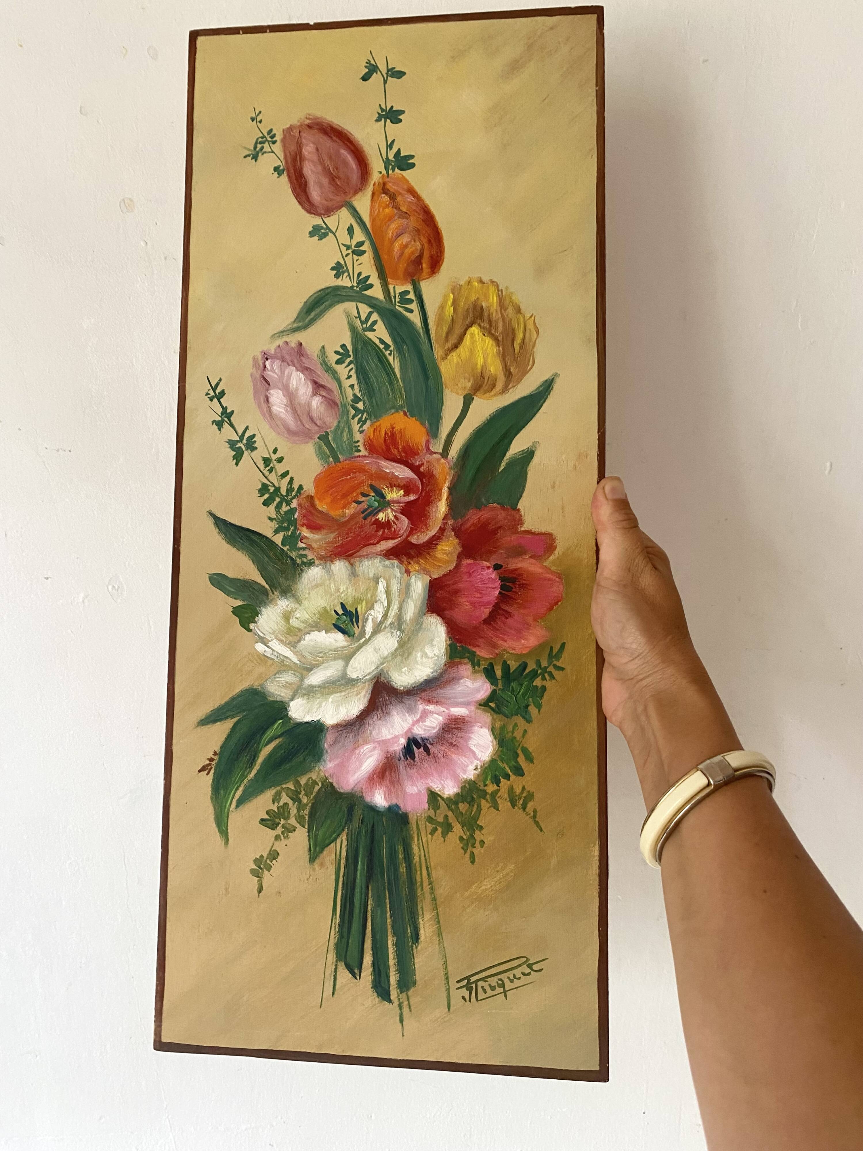 Peinture bouquet de fleurs 25X60cm