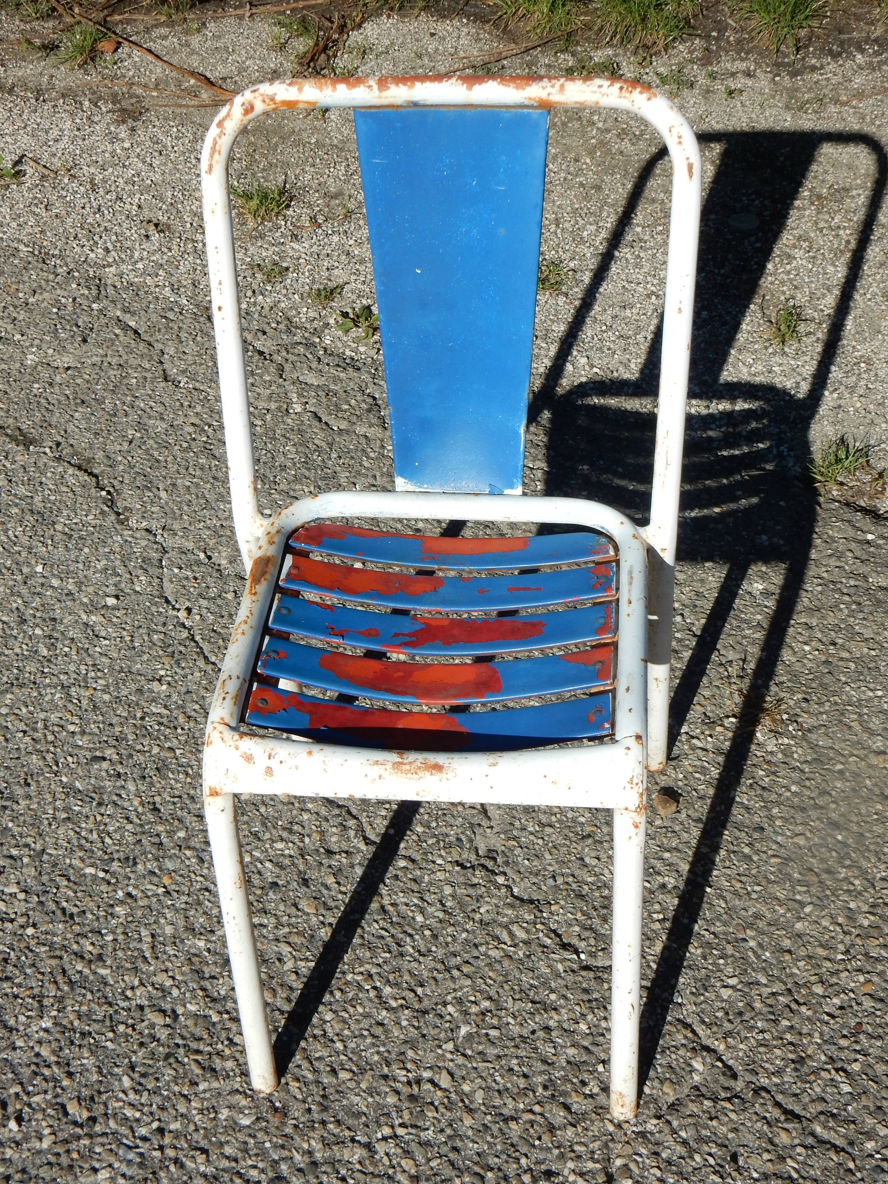 6 Antique Tolix Metal Bistro Chairs - Industrial Style