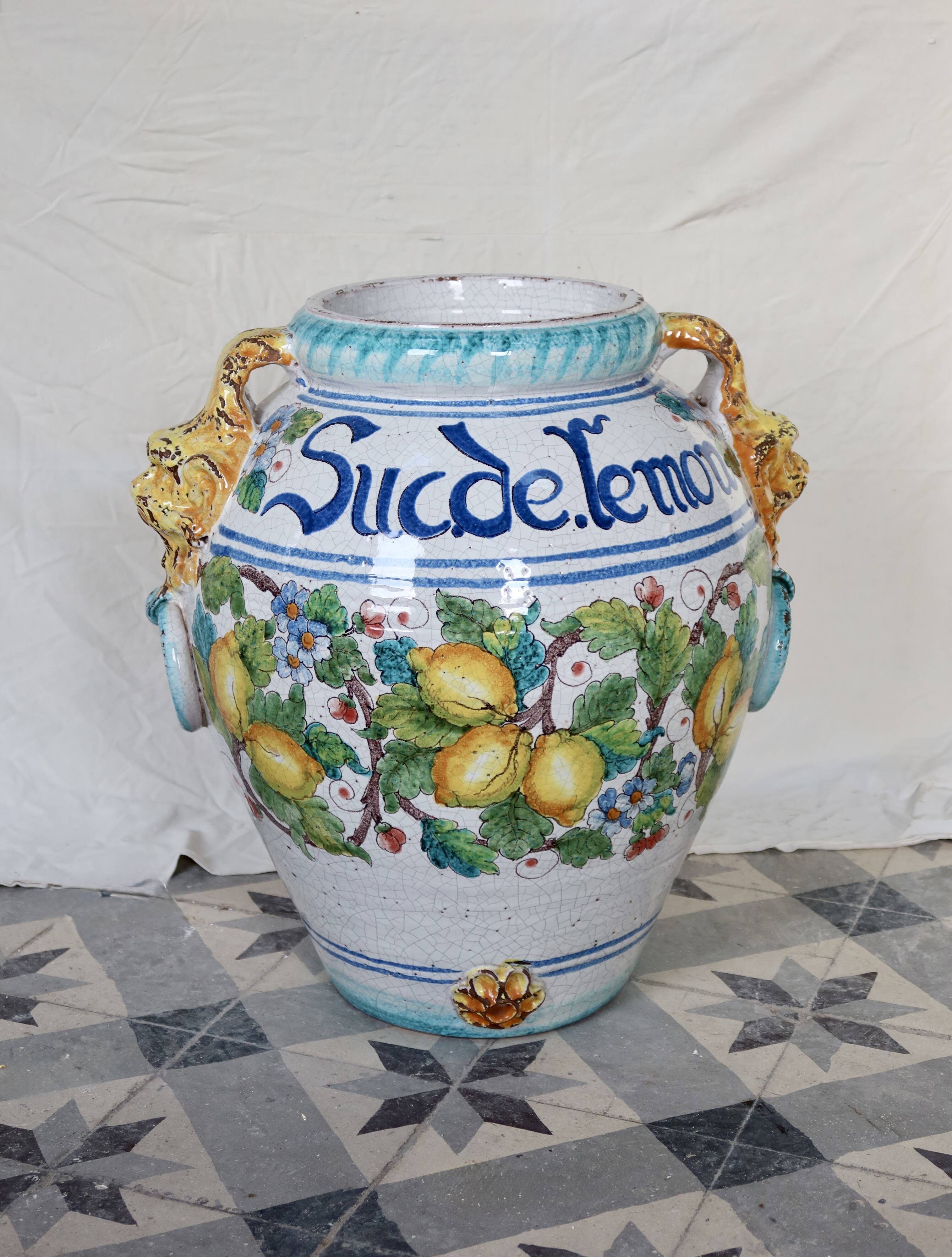 Large glazed ceramic lemon urn