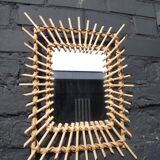 Vintage rectangular rattan mirror