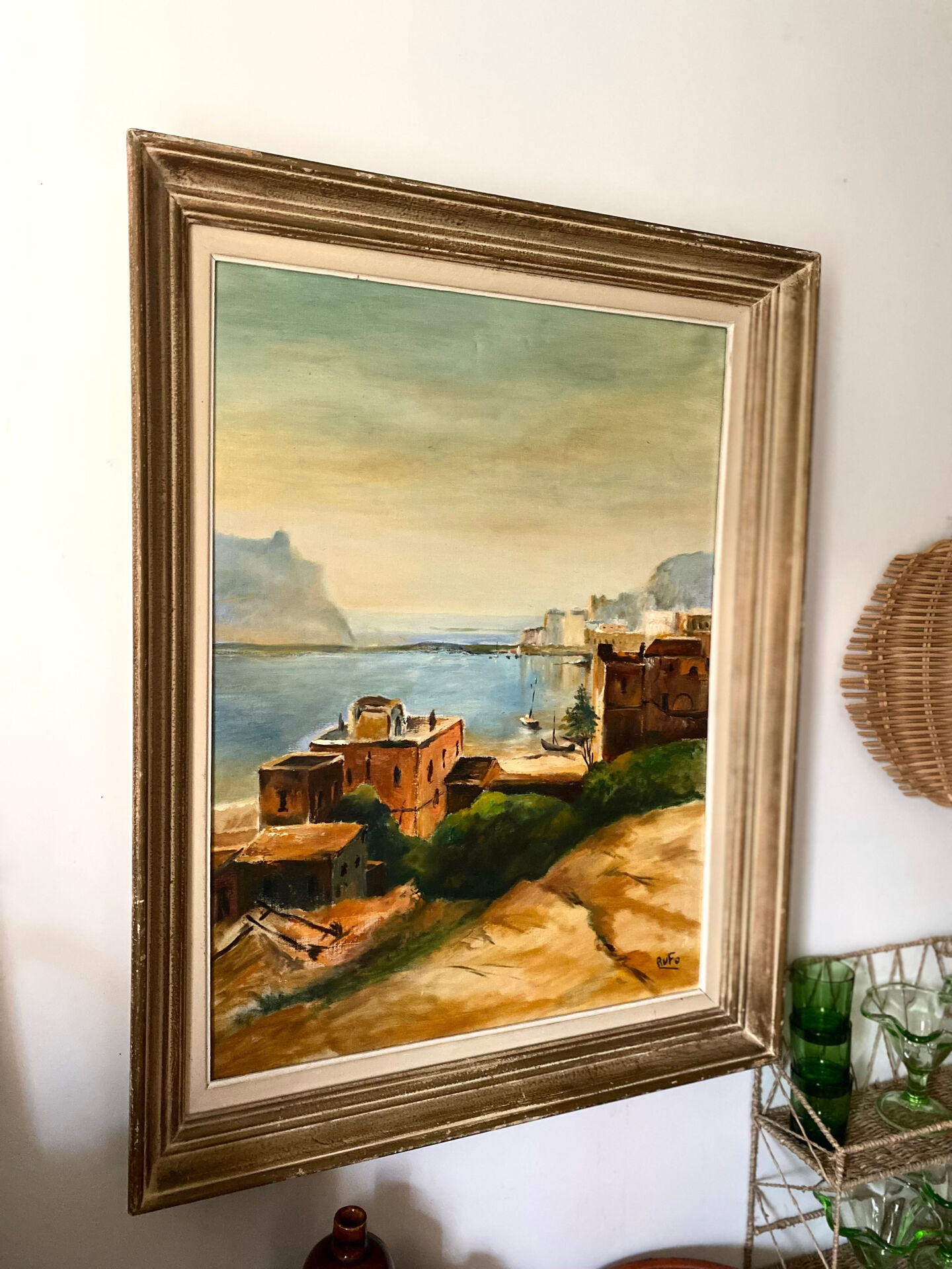 Old oil on canvas, Mediterranean port scene signed Rufo.
