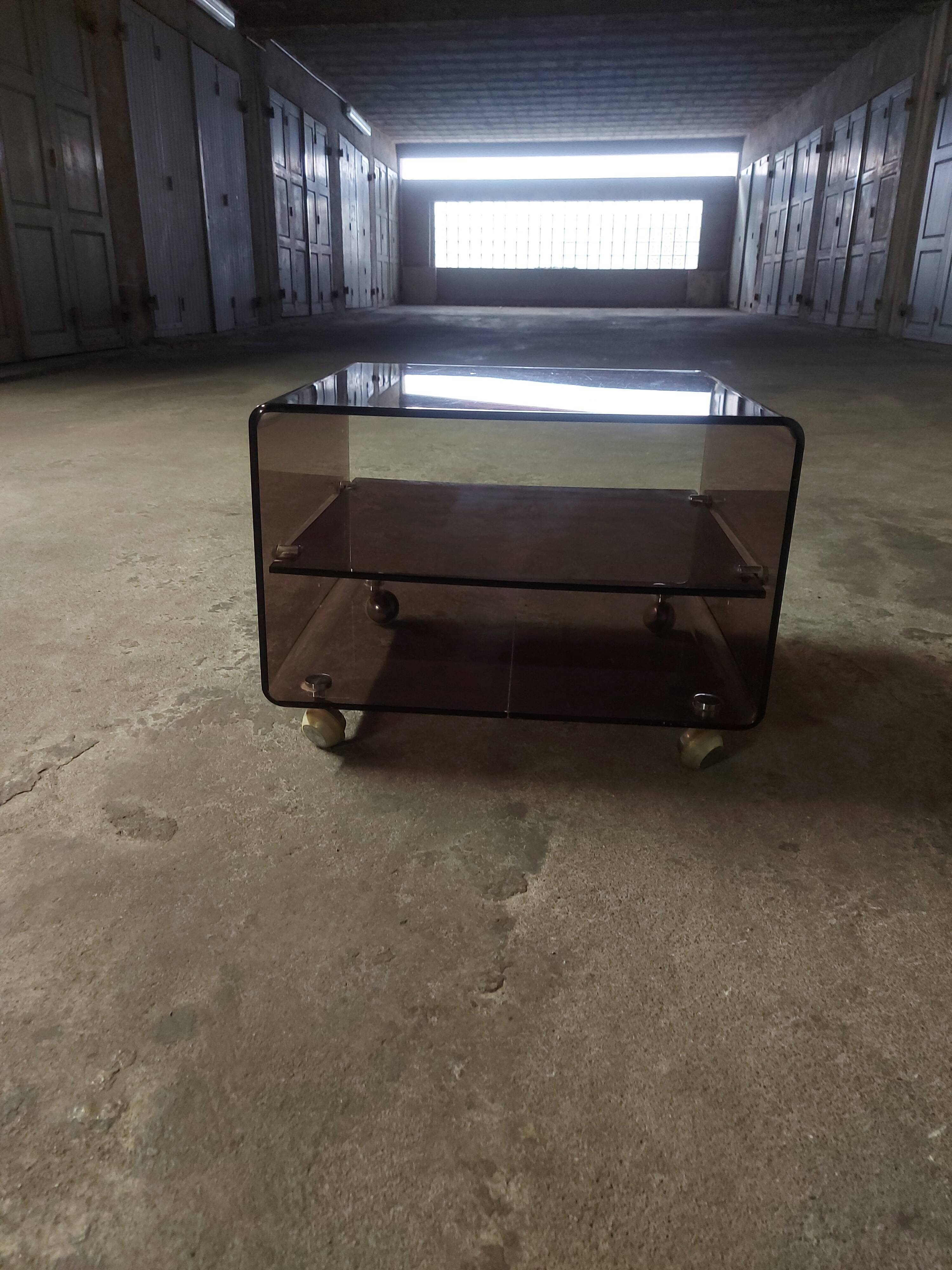 Plexiglas table on wheels, Eric Maville production