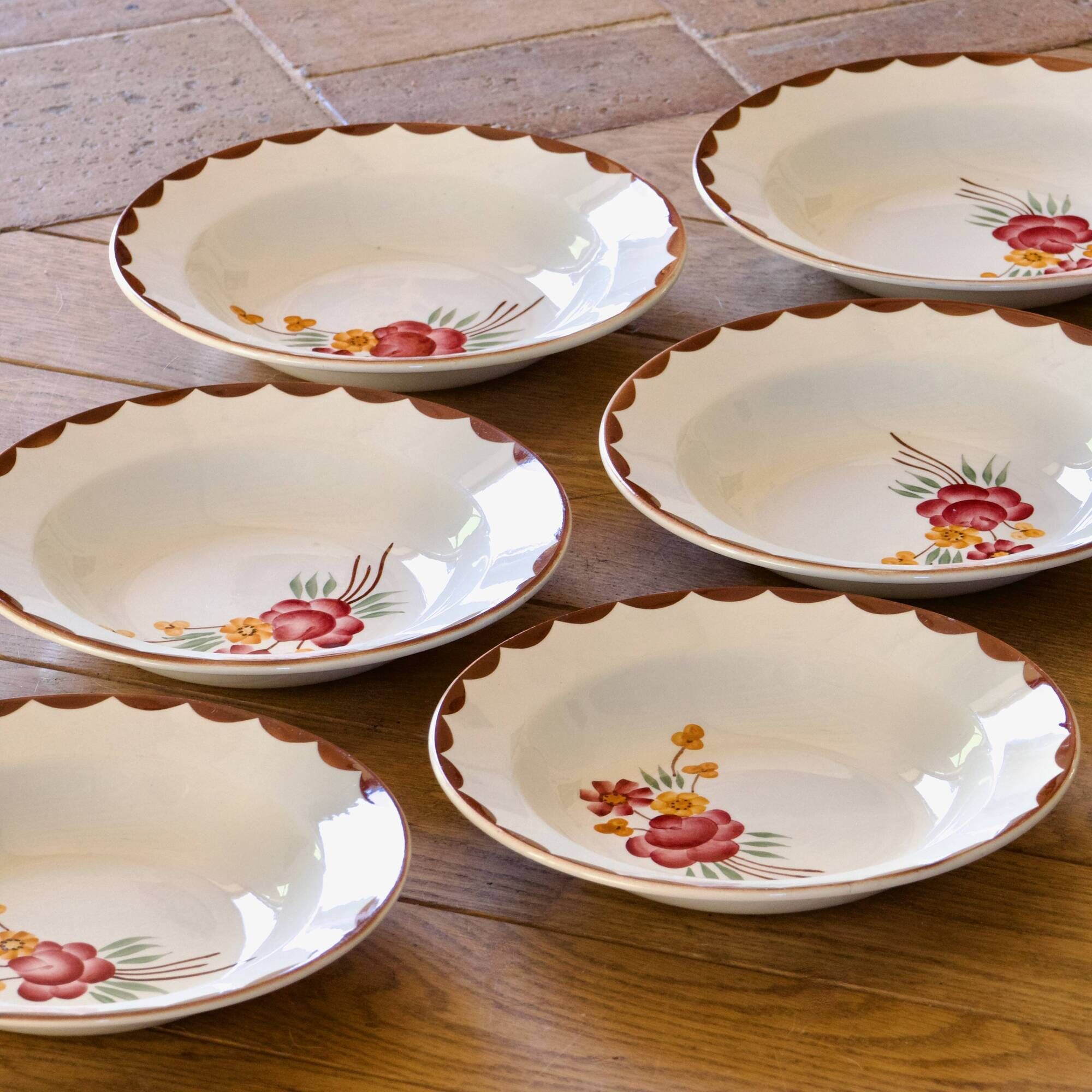 Antique plates from 1920, Choisy-le-Roi, Creil & Montereau, "Huguette"