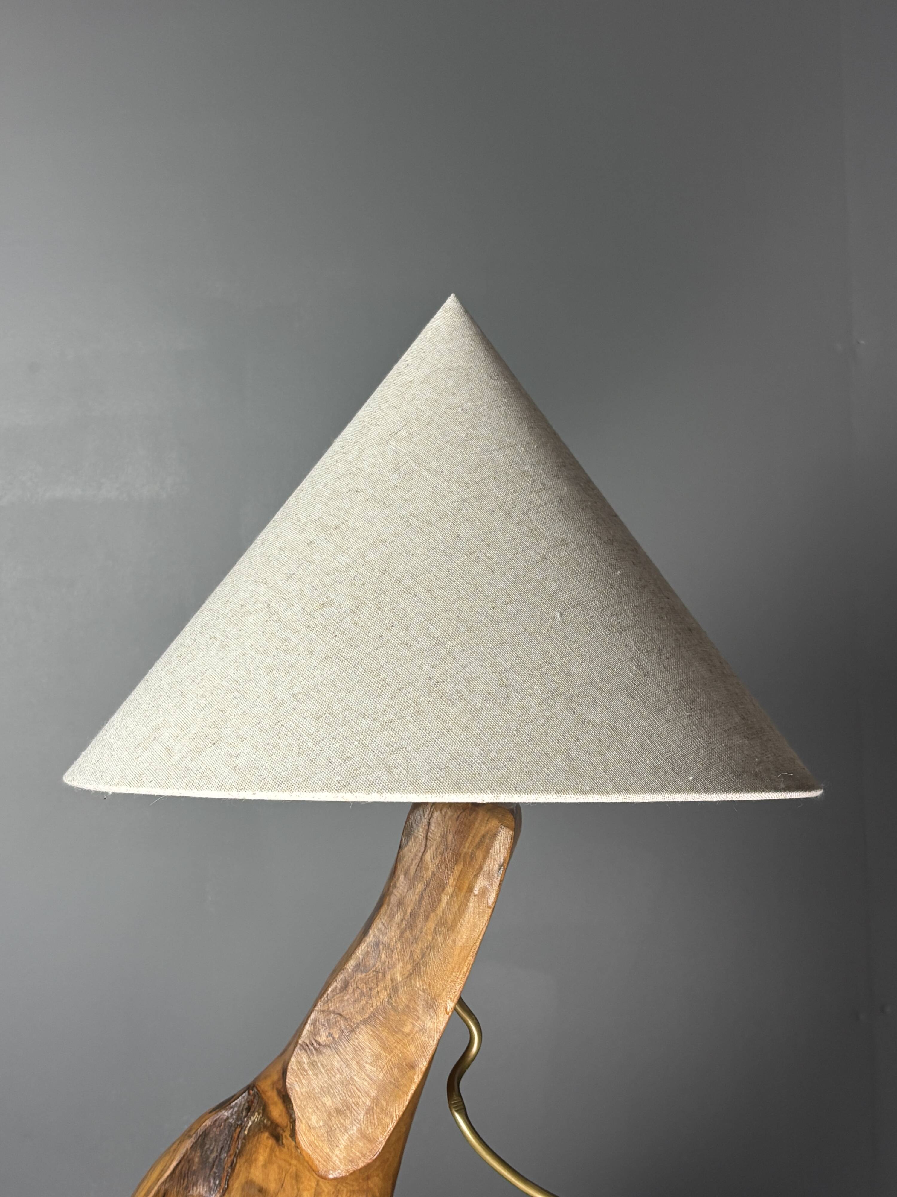 French midcentury brutalist olive wood table lamp, 1950s