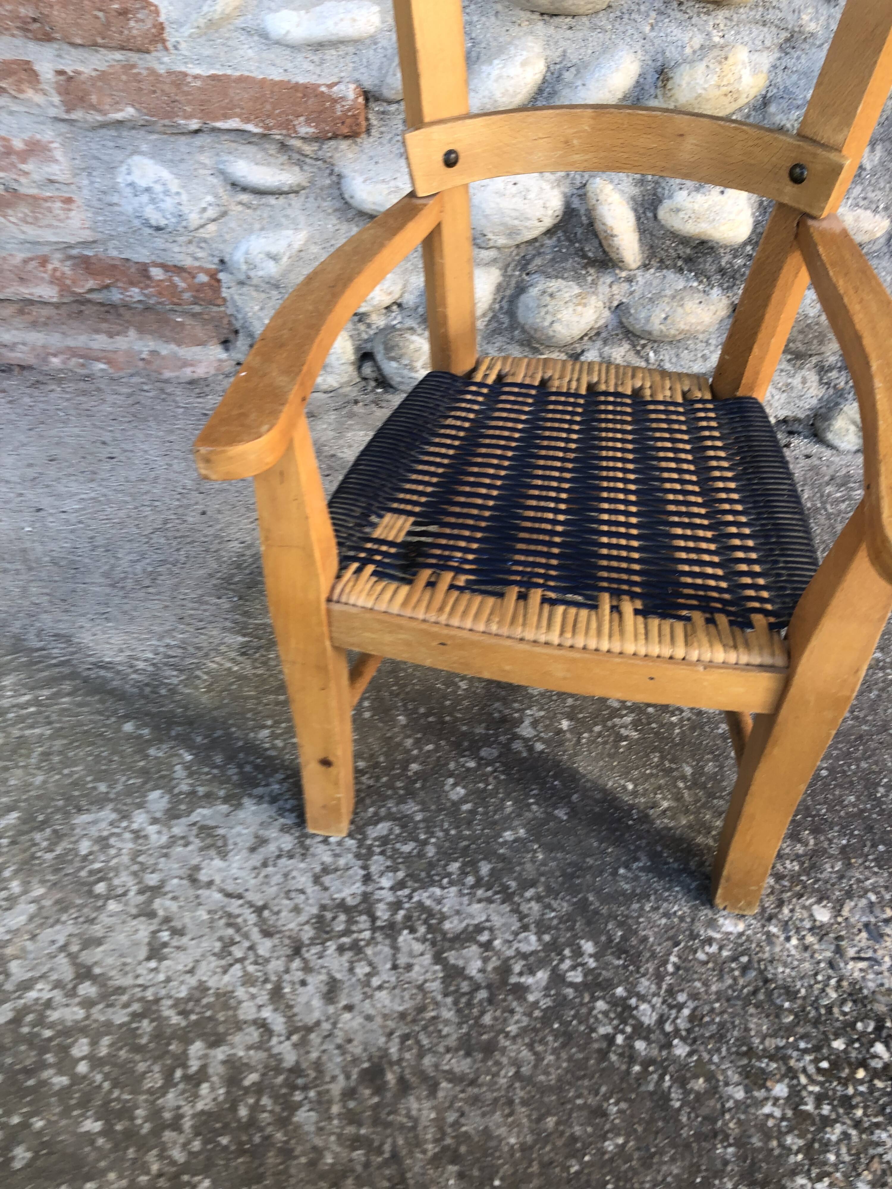 Blue straw children's armchair
