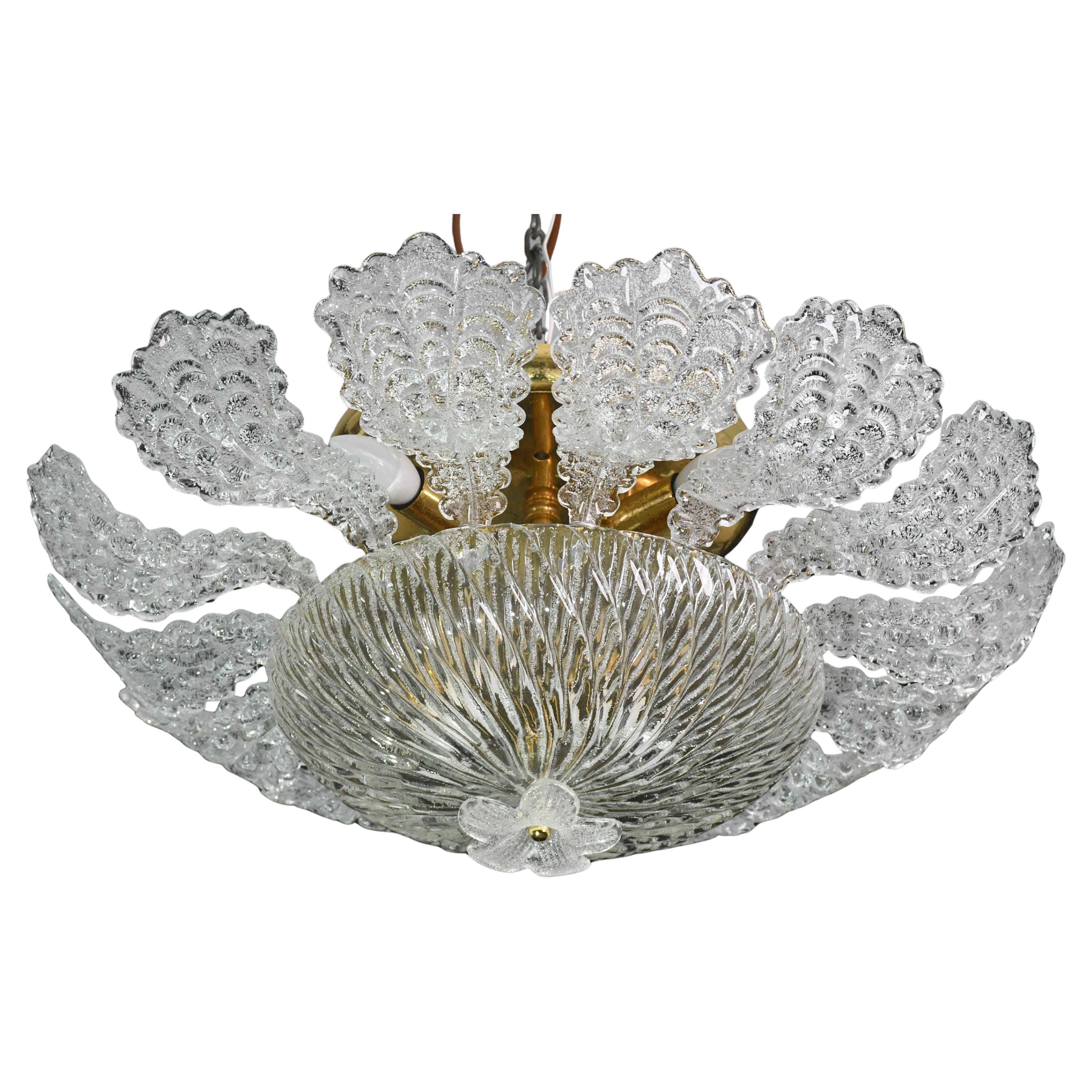 Lovely transparent Murano glass leaf ceiling light or chandelier, 1970s