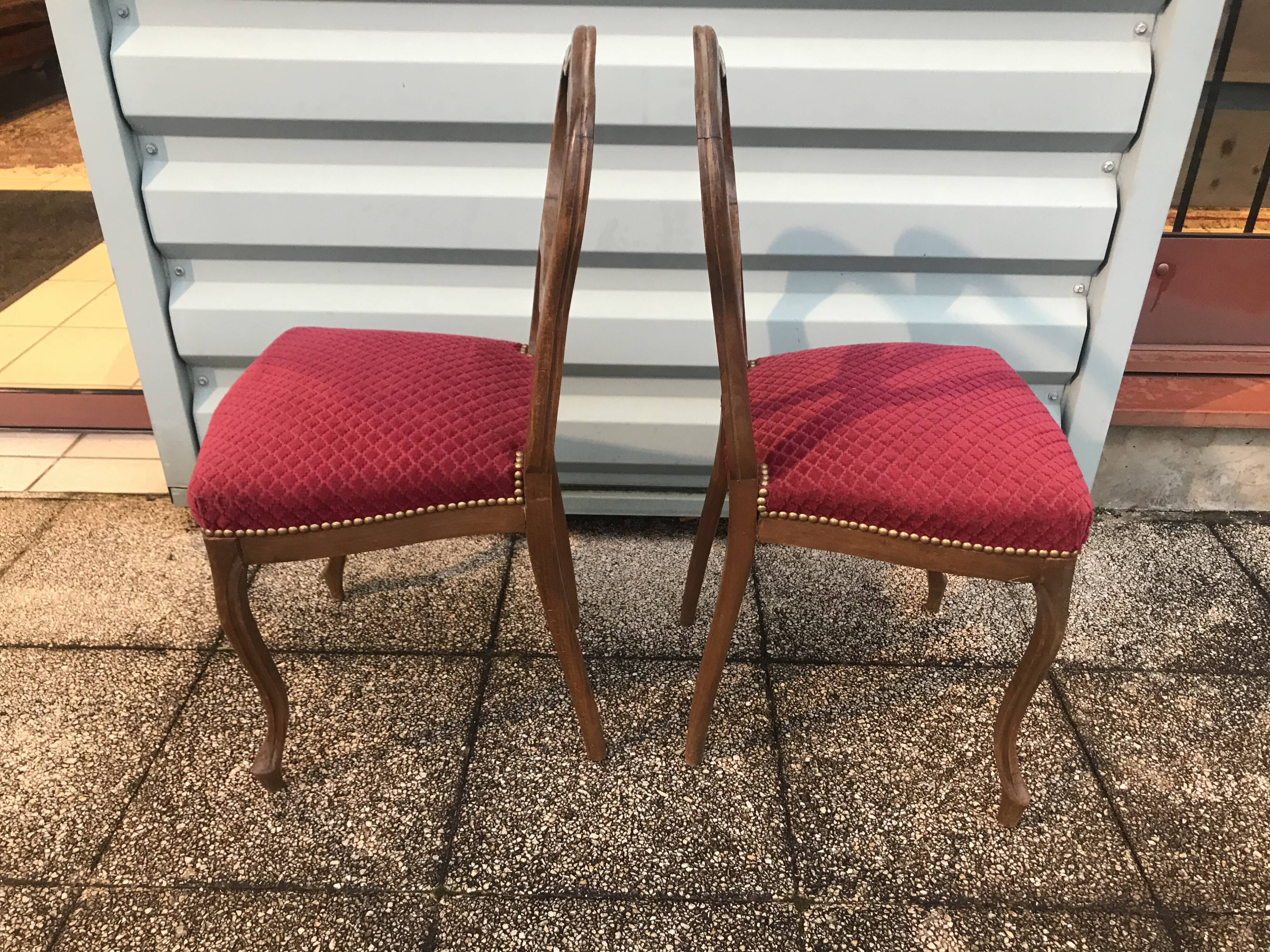 Pair of red velvet chairs Louis XV