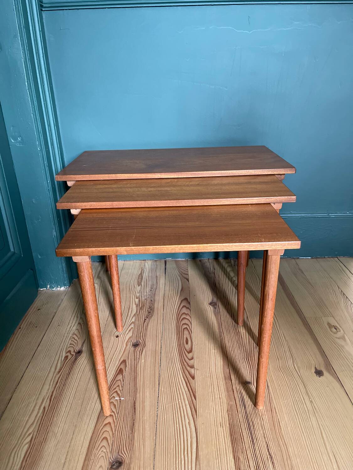 Scandinavian nesting tables in teak