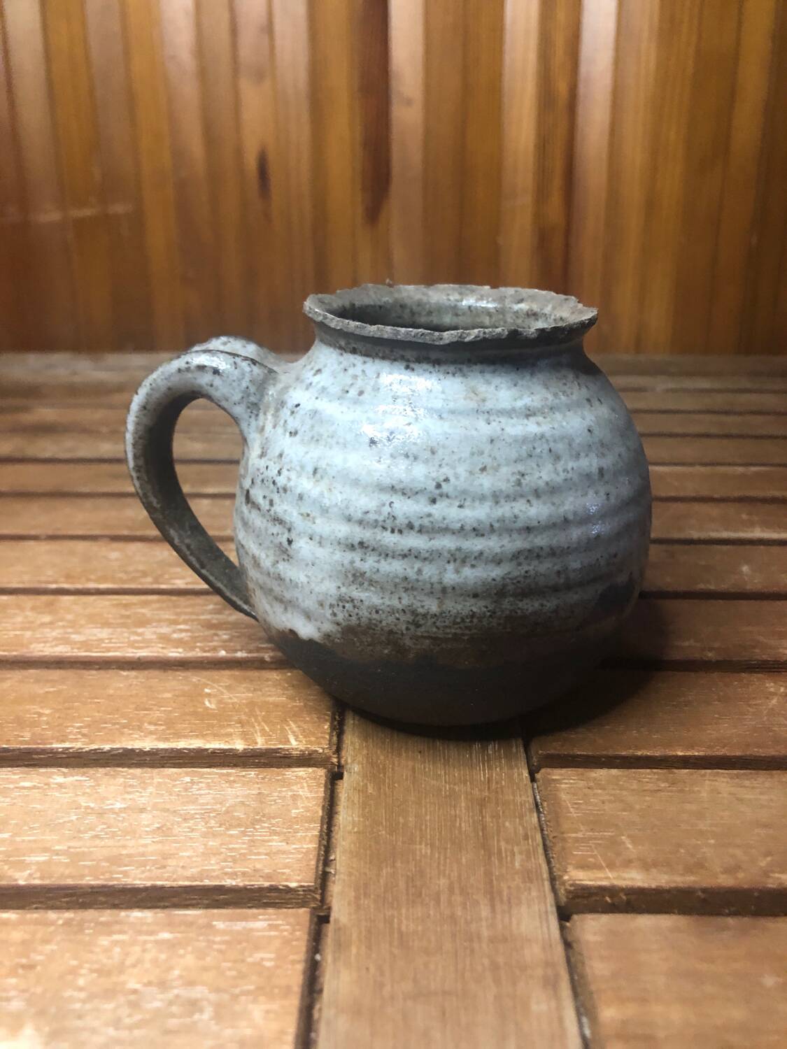 Old Vintage Gray & Black Ceramic Pitcher