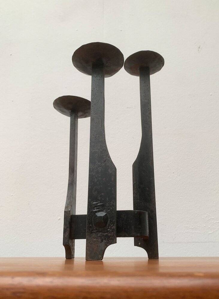 Mid-century brutalist wrought iron candlestick