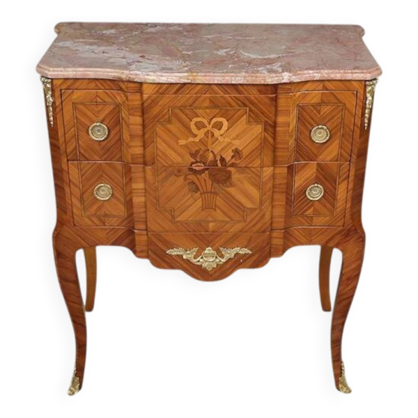 Commode en marqueterie de bois de rose, style transition Louis XV Louis XVI – milieu XXe