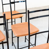 Dining chairs in brown leather and aluminum by ycami, 1980