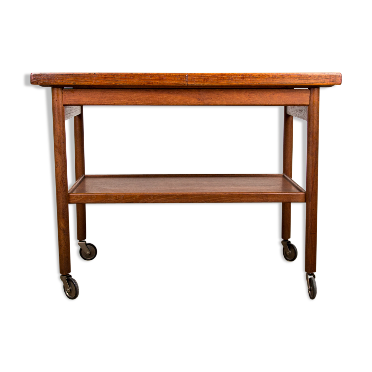 Rolling table, service, Danish expandable and double-level, teak 1960.