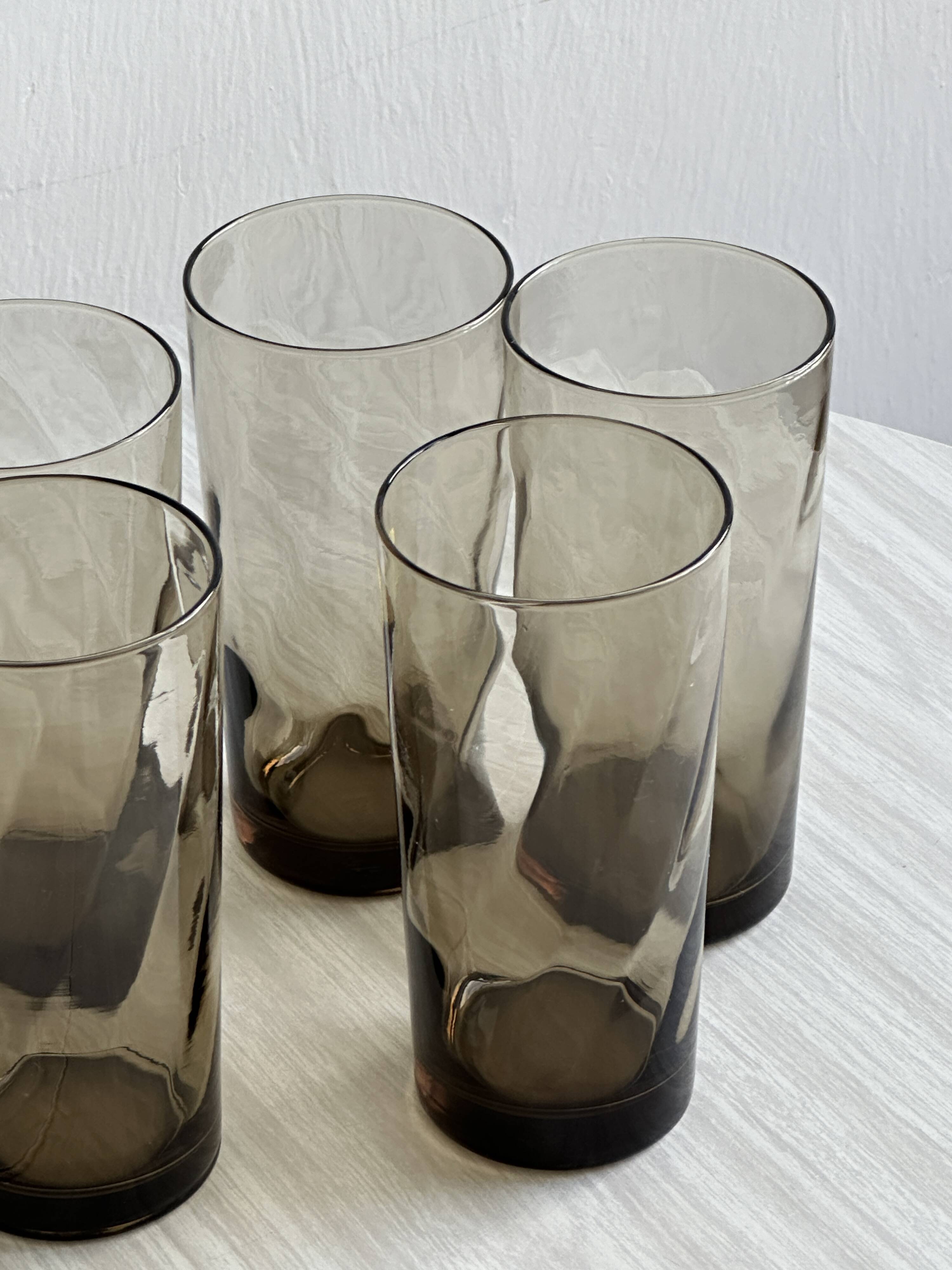 5 Luminarc France smoked water/orangeade glasses.