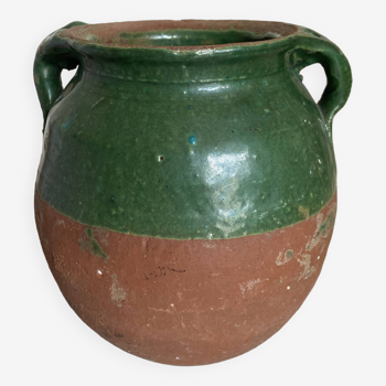 Vase jarre tere cuite vernissée vert 1950