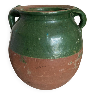 Vase jarre tere cuite vernissée vert 1950