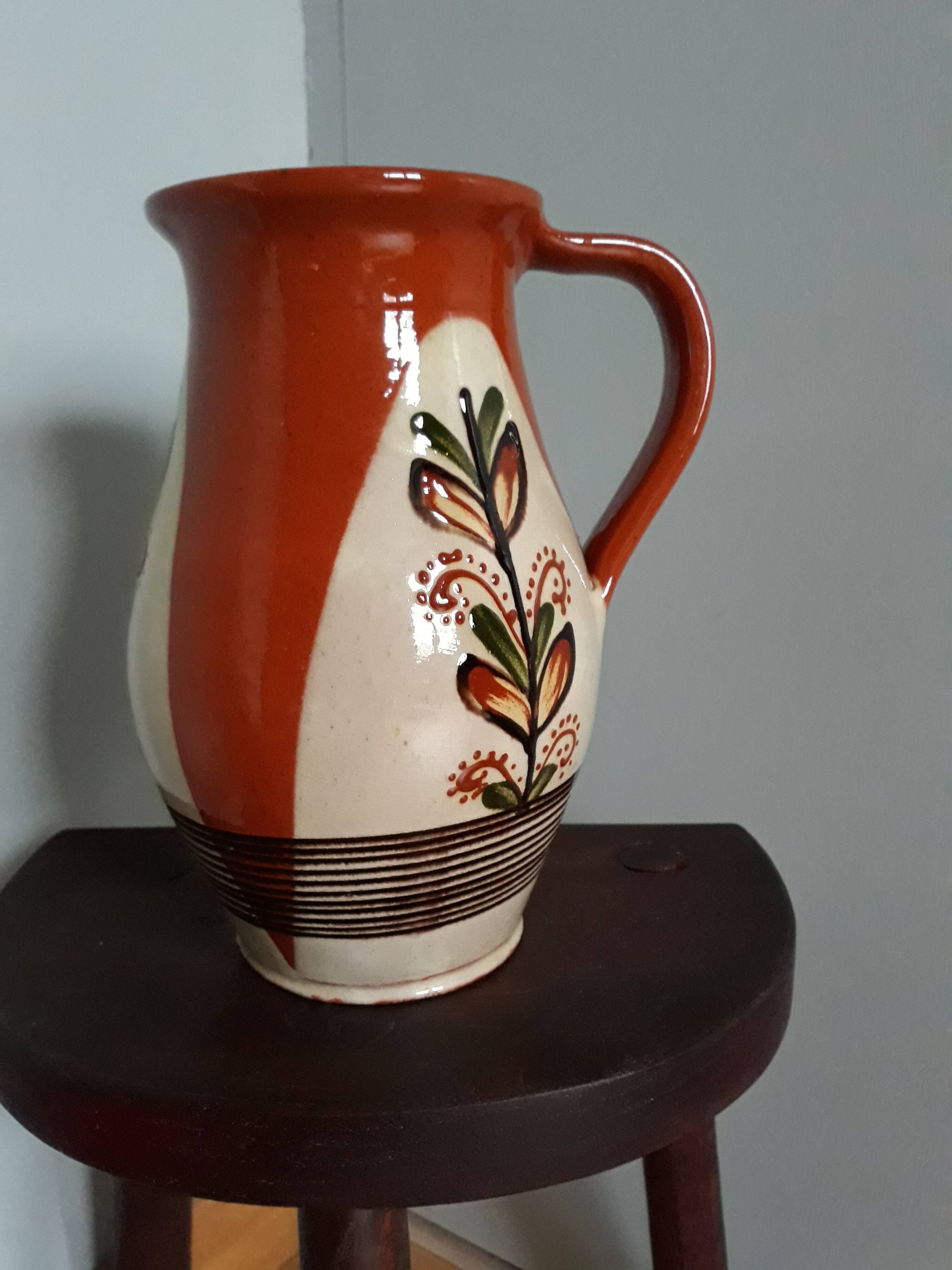 Pitcher vase signed Sitar glazed ceramic origin Romanian origin