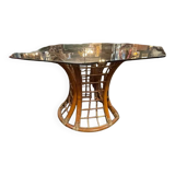 Table pied bambou & verre fumé
