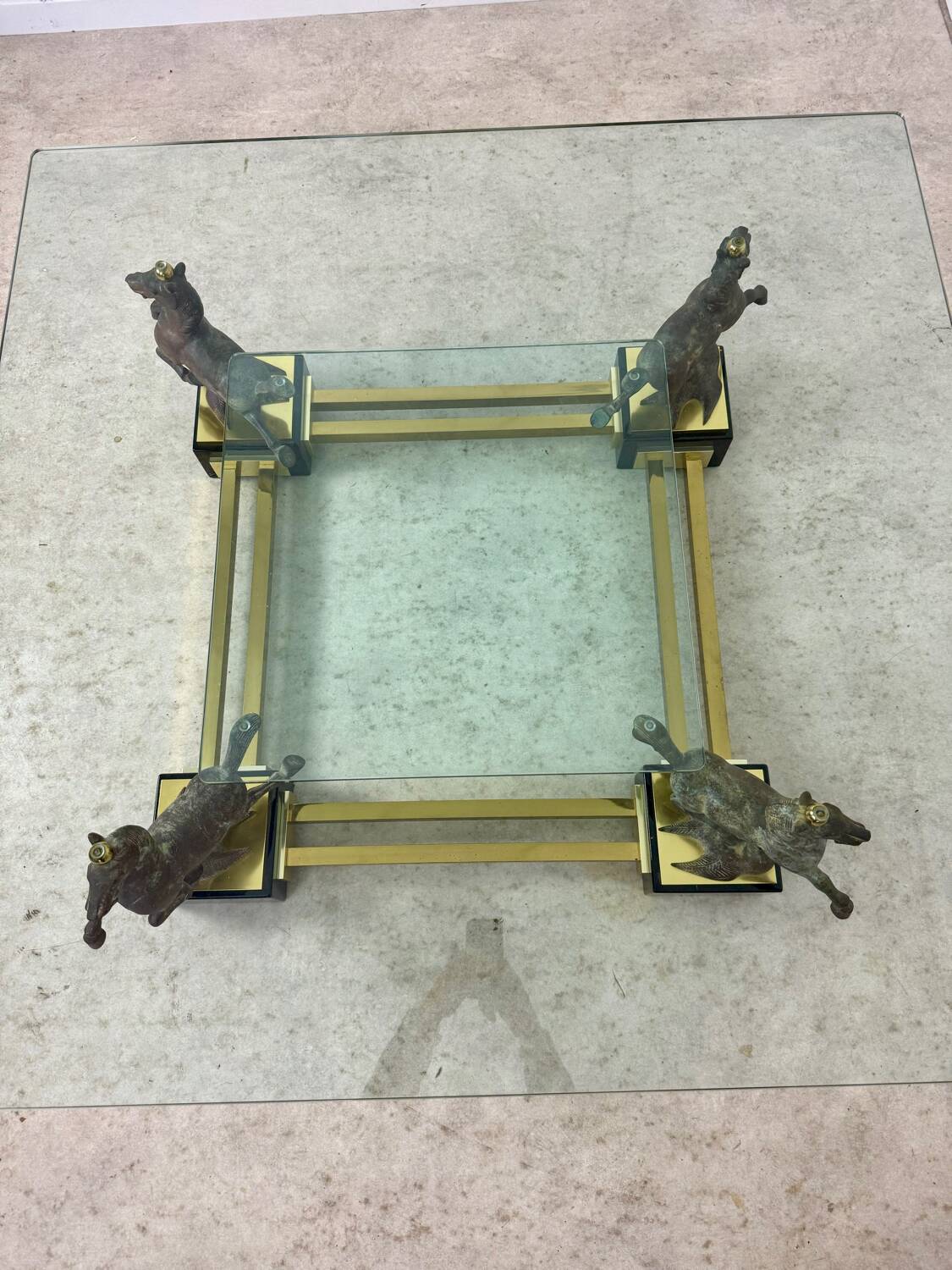 Old brass and gilded bronze table horses design from the 70s vintage Horses