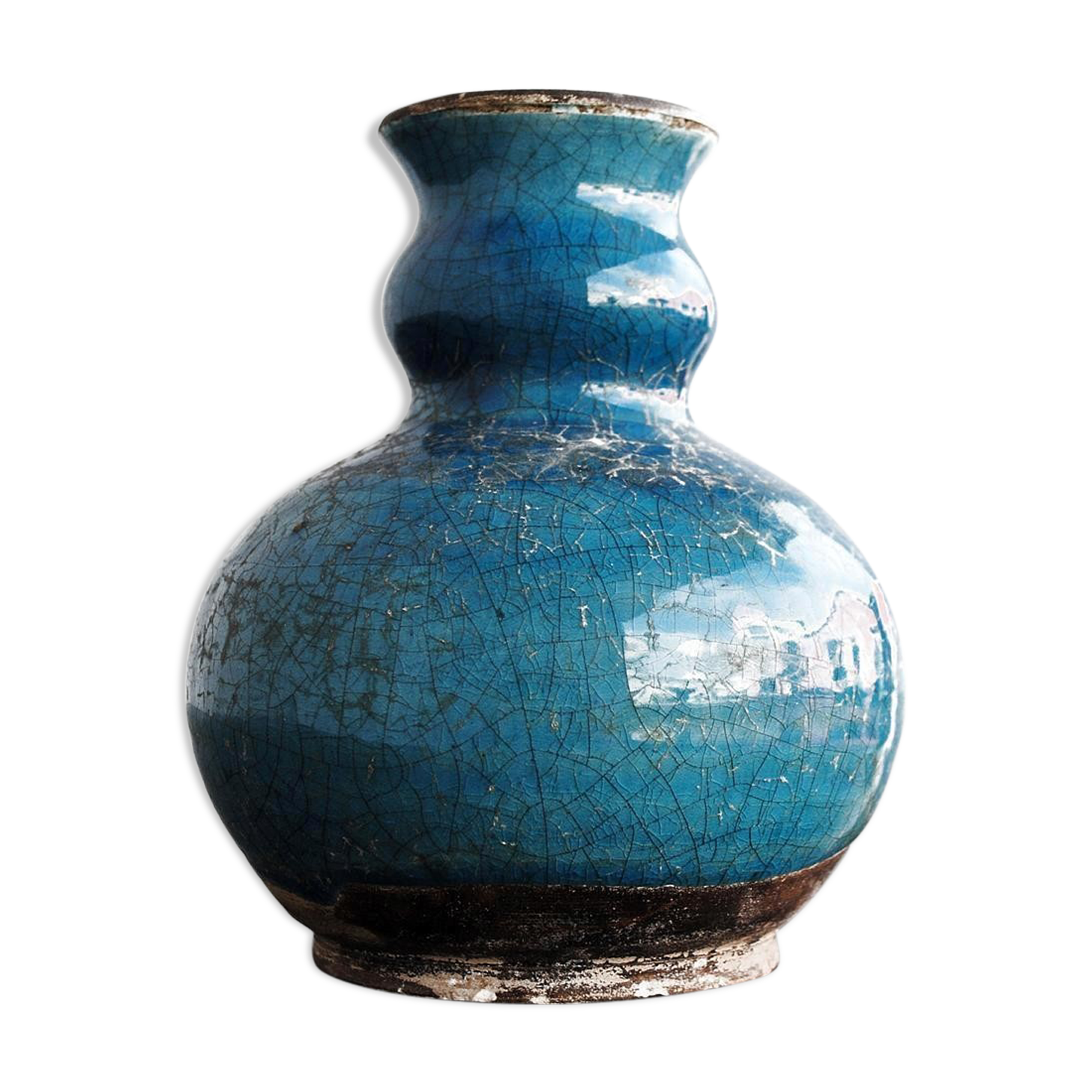 Pot ceramic glazed and cracked blue