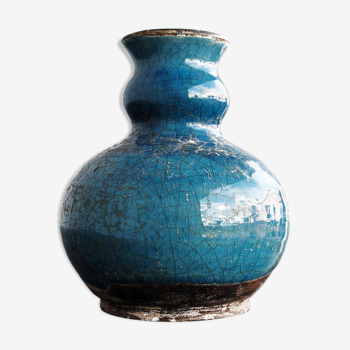 Pot ceramic glazed and cracked blue