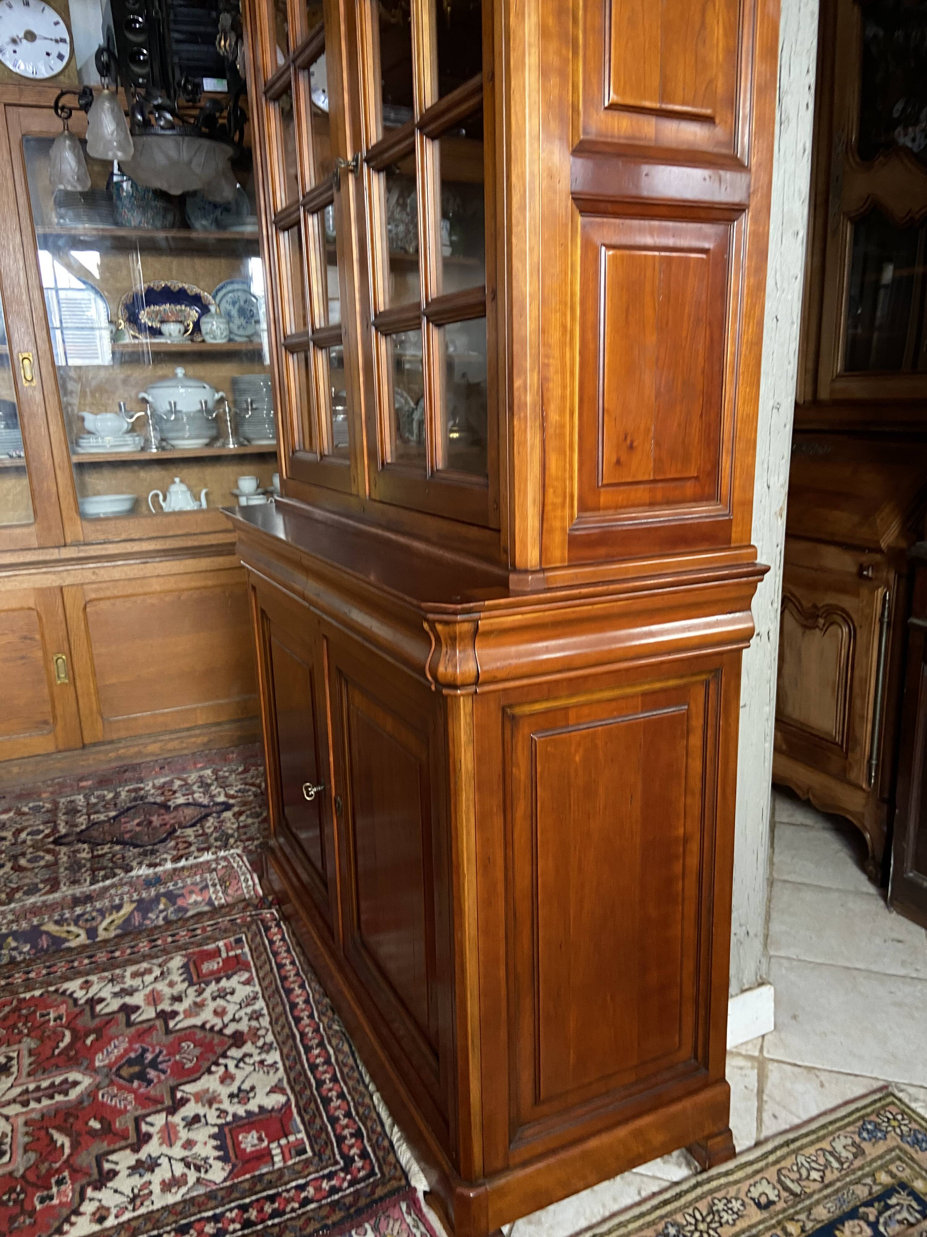 Library buffet two-body display cabinet solid cherry Louis-Philippe