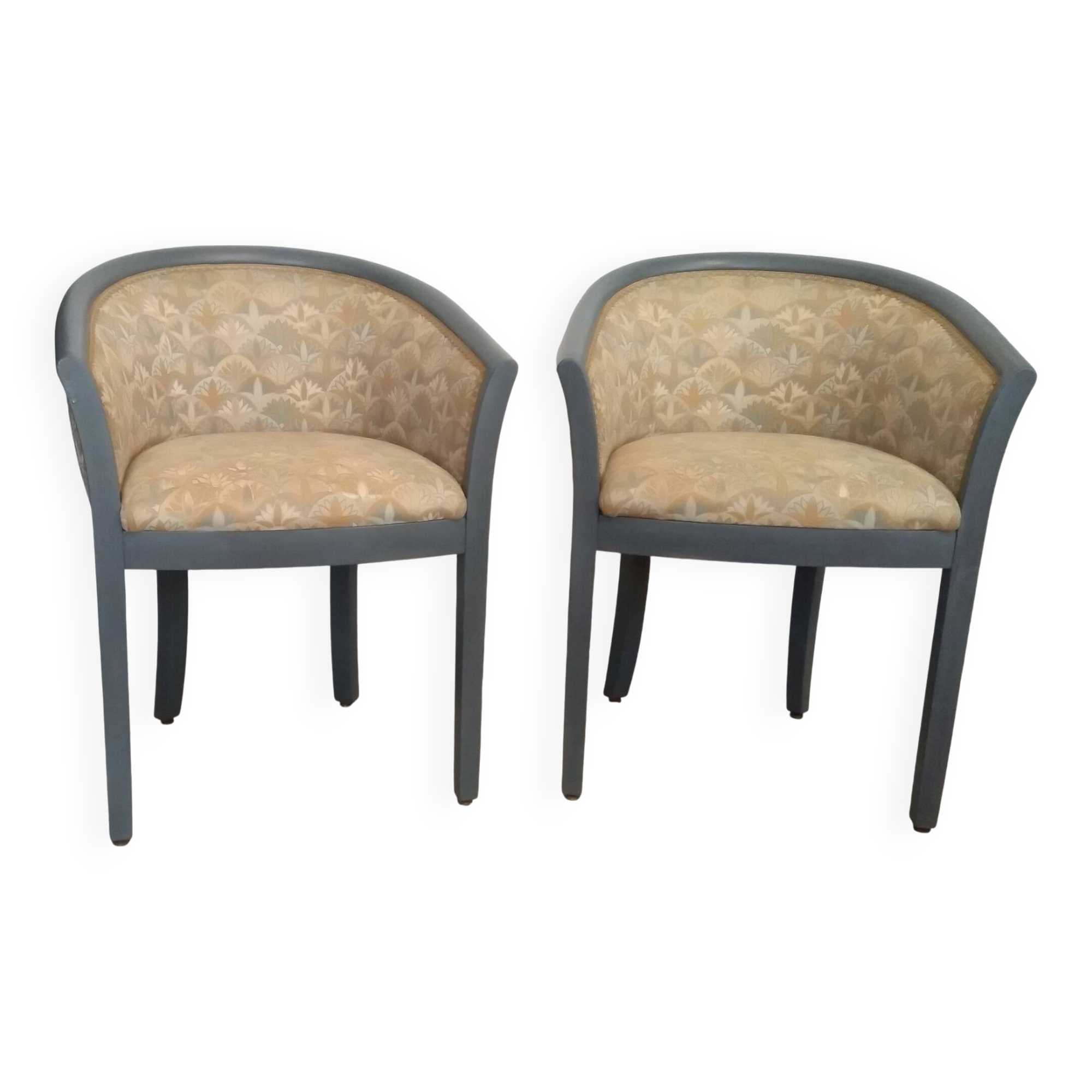 Pair of Rosello Art Deco barrel armchairs