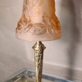 French Art Deco Table Lamp by Cherrier & Besnus very beautiful pressed molded pink glass - 1920s 33x12