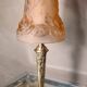 French Art Deco Table Lamp by Cherrier & Besnus verre rose moulé pressé tres bel- 1920s  33x12