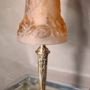 French Art Deco Table Lamp by Cherrier & Besnus very beautiful pressed molded pink glass - 1920s 33x12